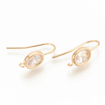 1 pair,  9x7.5mm , Real Gold Plated, Brass Micro Pave Cubic Zirconia Ear hook Earrings Findings, Clear in Golden
